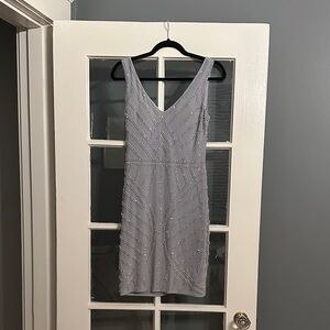 Elegant Gray Beaded Mini Dress